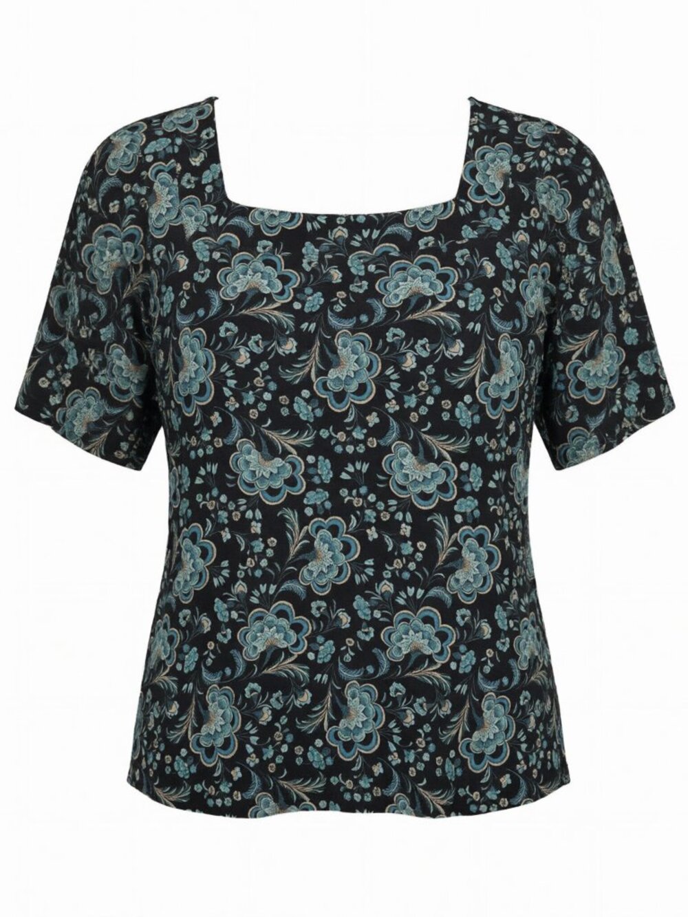 J. Jill Floral Square Neck Top Women L Black